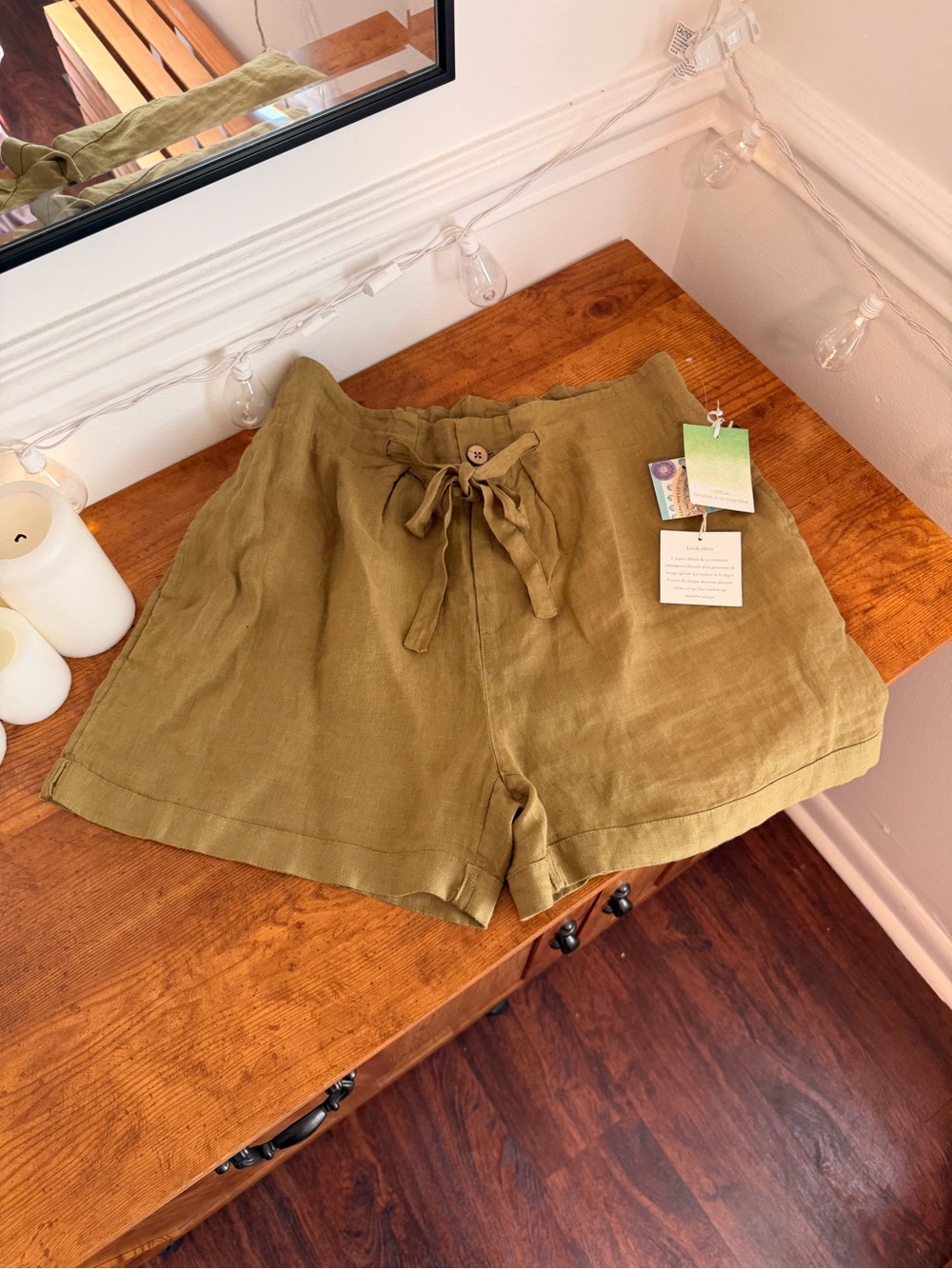 Sigrid Olsen Olive High Waist Linen Shorts